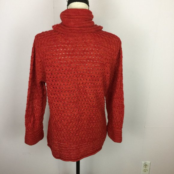 NOMADIC TRADERS Sweater Size S Womans Red Ramie Open Knit Turtleneck Pullover - Picture 3 of 15